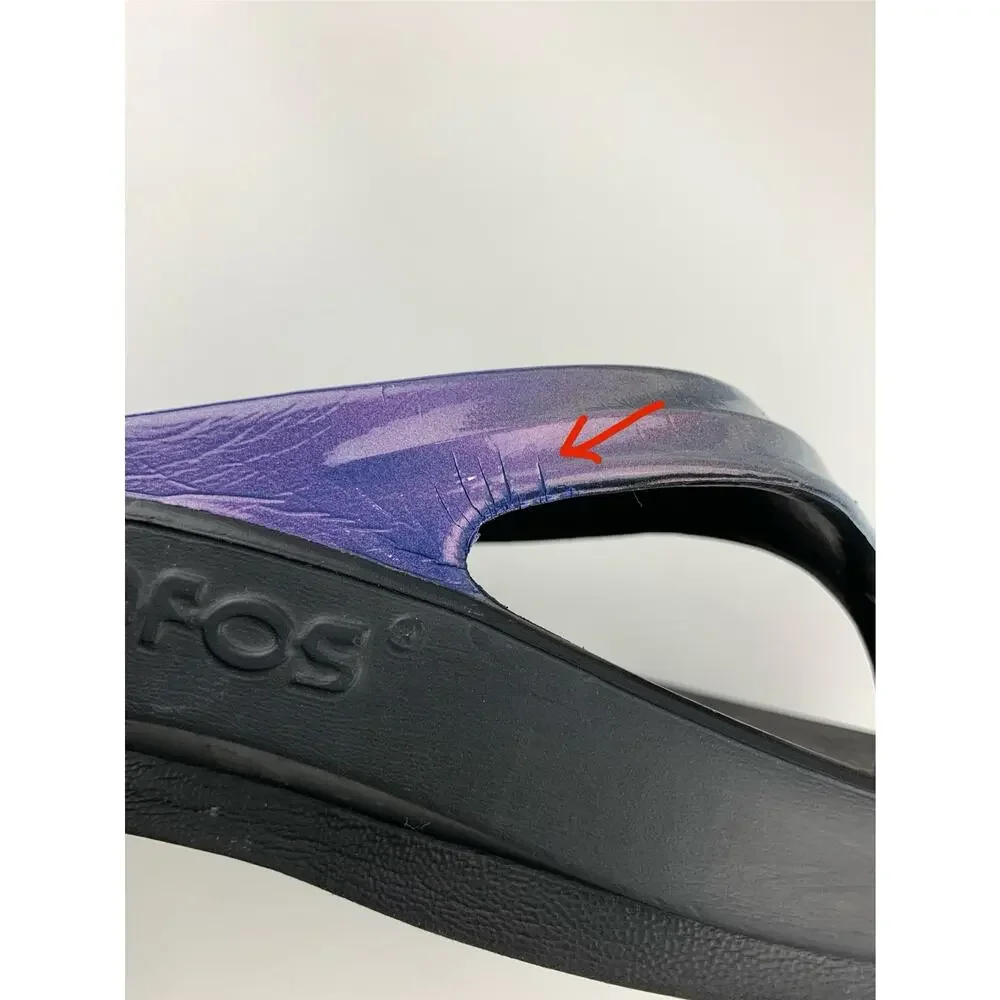 Oofos Oolala Luxe Sandals Flip Flops Iridescent Blue Pink White Slip On Womens 8